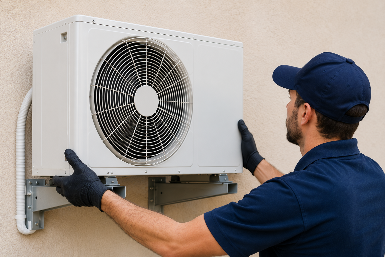 MercedAir technician installing a wall-mounted AC unit