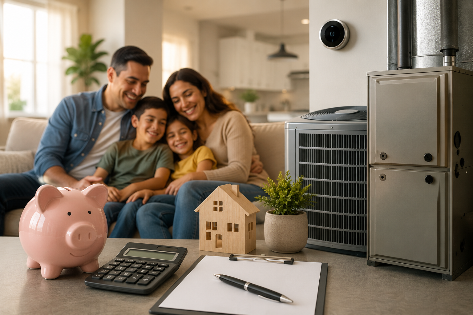 Happy Merced family with affordable HVAC financing options