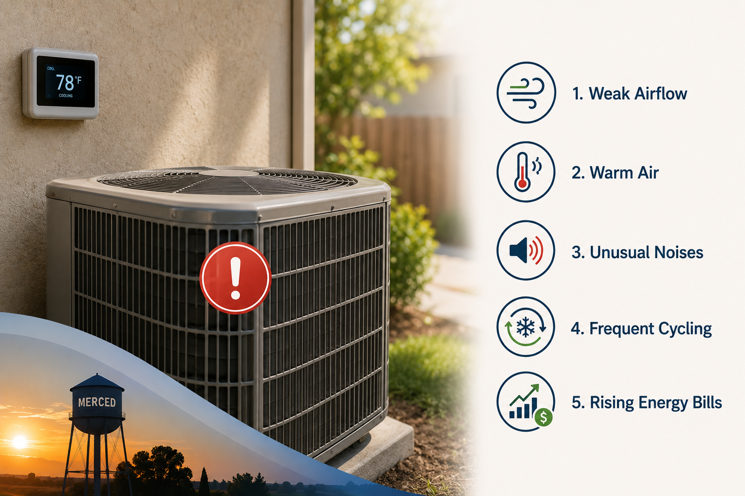 Air conditioner showing signs it needs repair in Merced CA