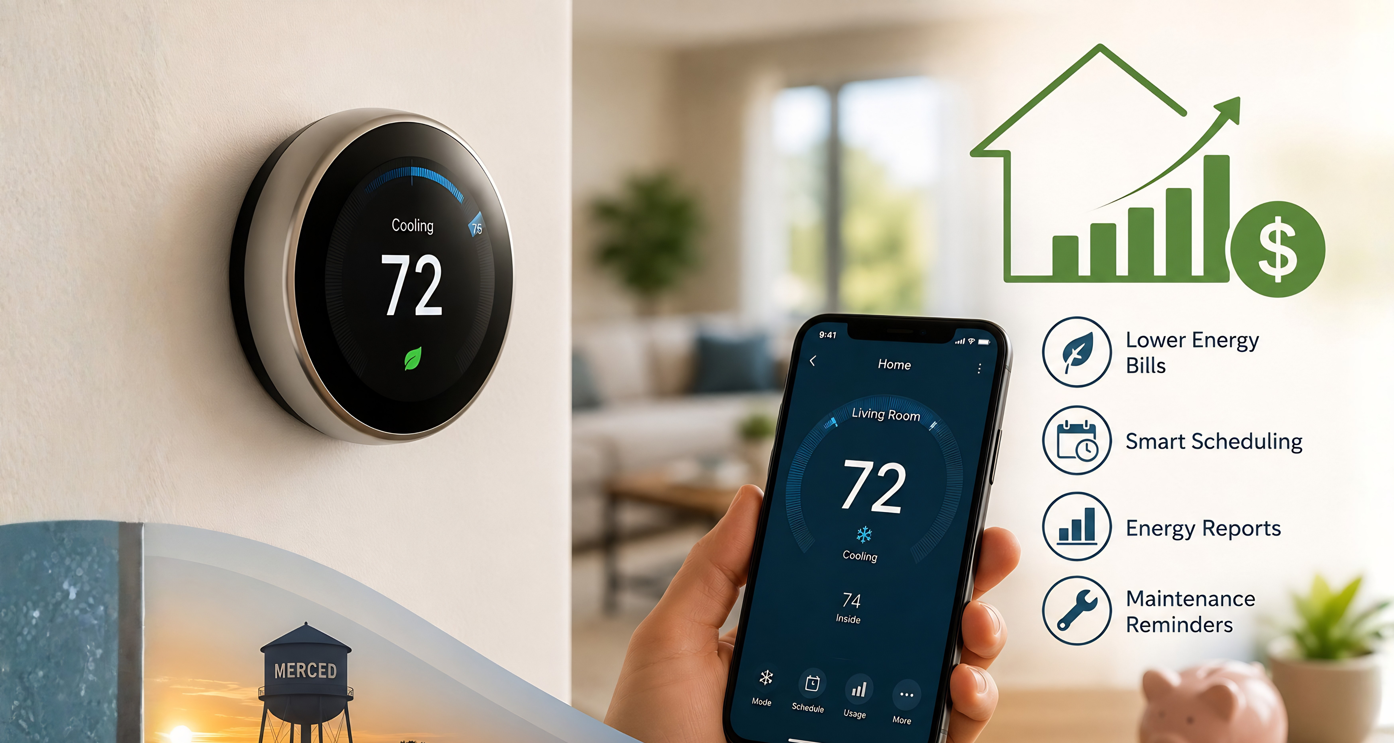 Smart thermostat energy savings in Merced CA