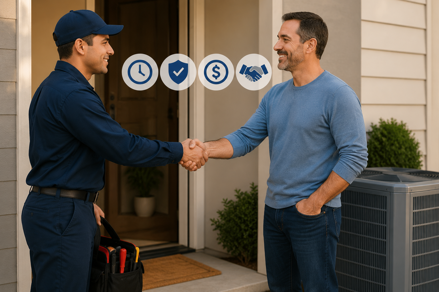 MercedAir technician shaking hands with a satisfied homeowner